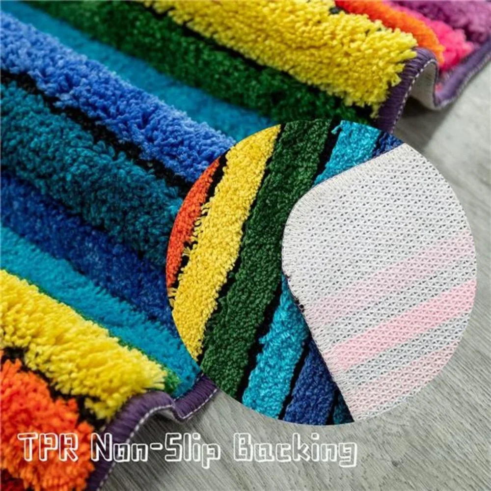 Rainbow Bath Mat Colorful Bathroom Rugs Super Soft and Absorbent Microfiber